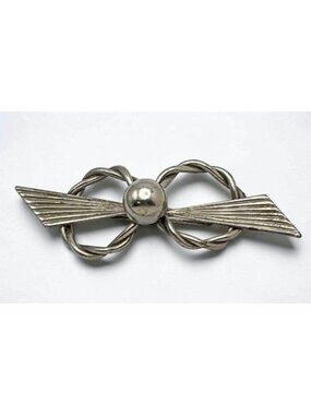 Vintage Silver Tone Art Deco Bow Brooch Twisted Wire Design Geometric